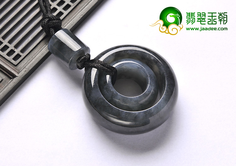 糯冰种（乌鸡种）水墨色缅甸翡翠A货挂环手玩件