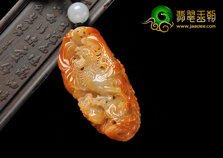 糯冰种红黄翡缅甸翡翠A货凤戏牡丹手玩件