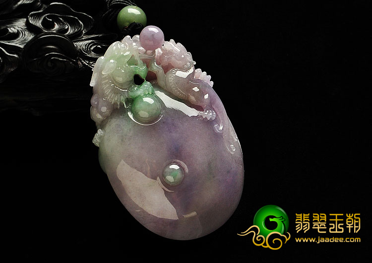 糯冰种春带彩缅甸翡翠A货双龙戏珠手玩件