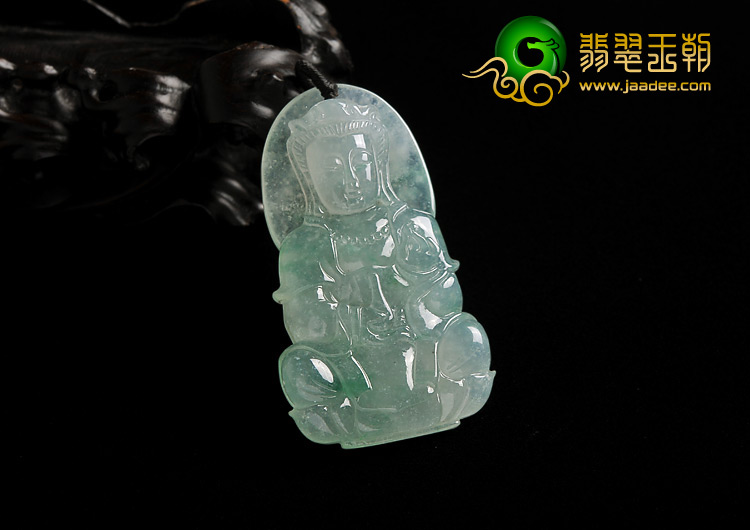 冰种飘花缅甸翡翠A货观音挂件