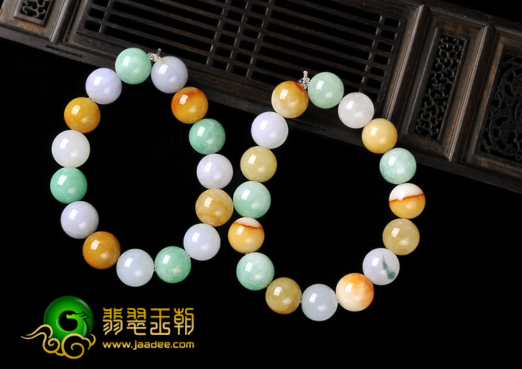 糯冰种三彩缅甸翡翠A货手链（单价）
