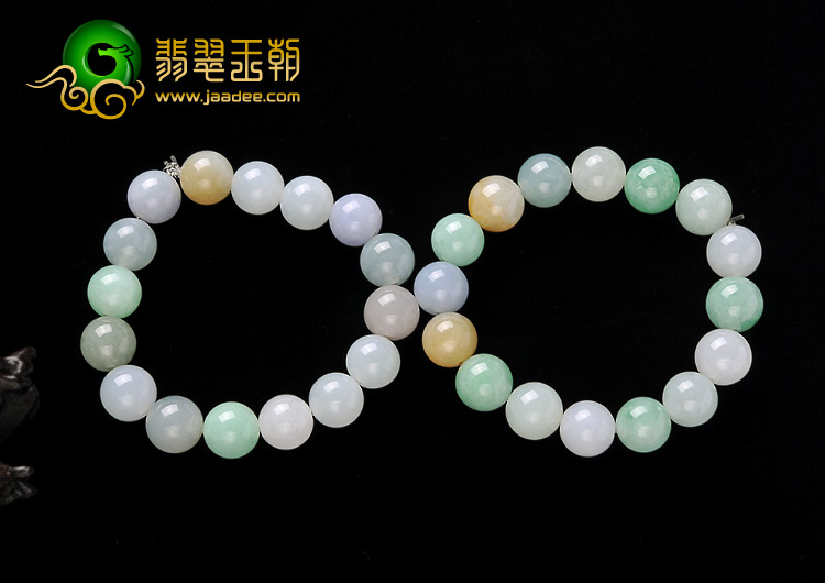 糯冰种淡三彩缅甸翡翠A货手链（单价）