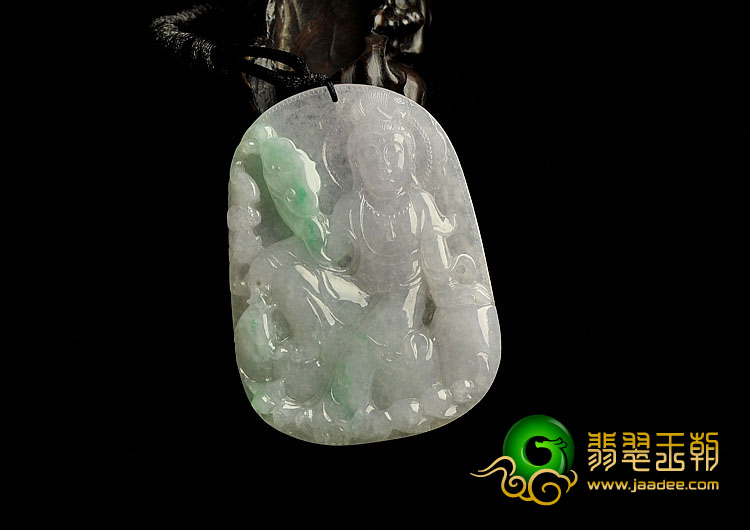 糯冰种春带彩缅甸翡翠A货观音挂件
