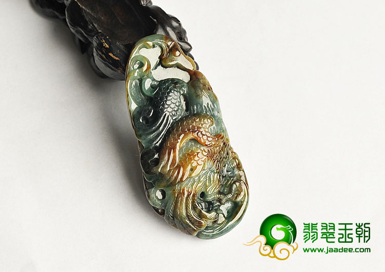 细糯种褐黄翡缅甸翡翠A货大展宏图挂件