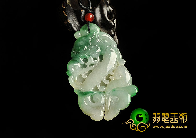糯冰种翠色缅甸翡翠A货龙引如意挂件