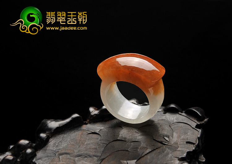 糯冰种红黄翡缅甸翡翠A货马鞍戒