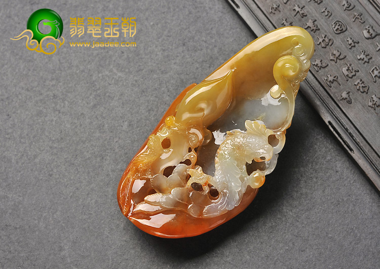 糯冰种褐黄翡缅甸翡翠A货英明神武挂件/手玩件