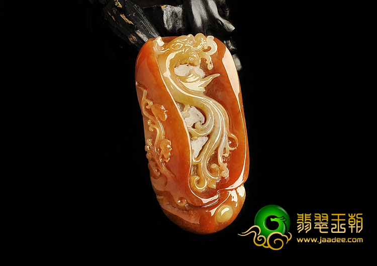 糯冰种红黄翡缅甸翡翠A货仿古龙挂件