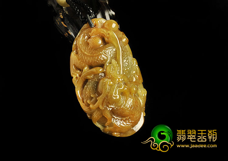 糯冰种褐黄翡缅甸翡翠A货龙行如意挂件