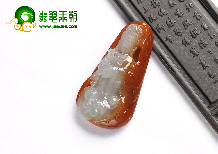 糯冰种红翡略飘翠缅甸翡翠A货观音挂件