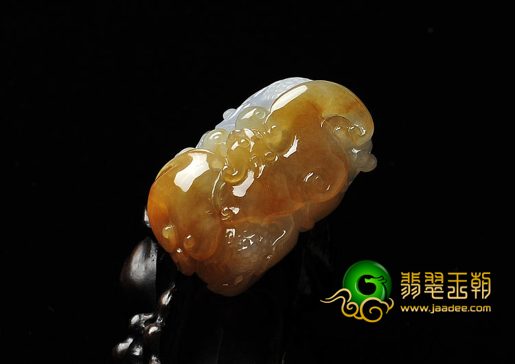 糯冰种黄翡缅甸翡翠A货福在眼前挂件