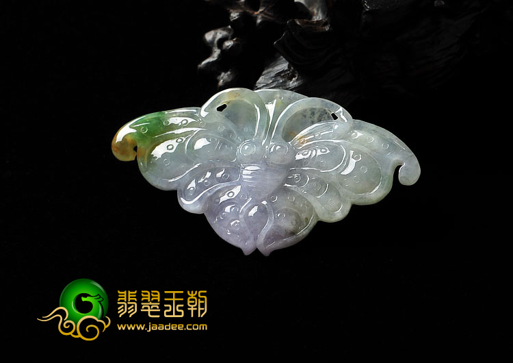 糯冰种淡三彩缅甸翡翠A货蝴蝶挂件