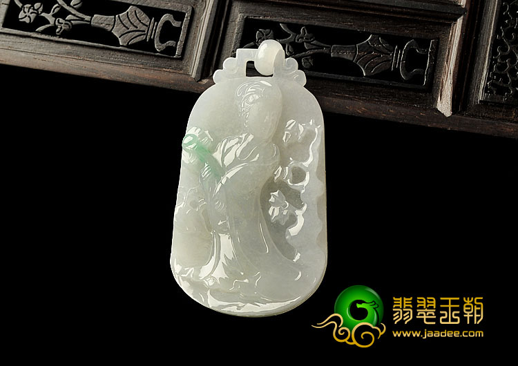 糯冰种白底青缅甸翡翠A货浣纱女挂件