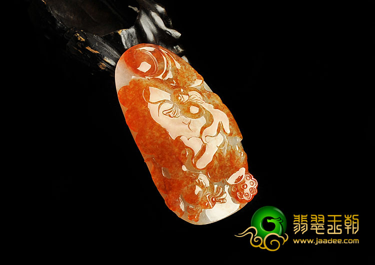 冰种红翡飘花缅甸翡翠A货年年有余挂件