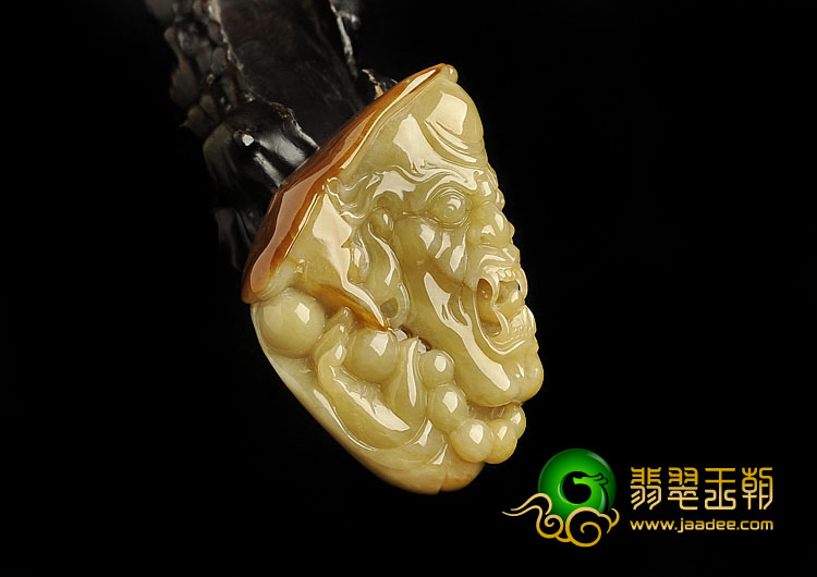 糯冰种褐黄翡缅甸翡翠A货鬼头挂件/手玩件