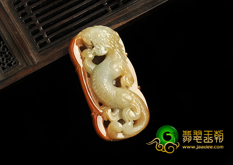 糯冰种褐红翡缅甸翡翠A货龙凤呈祥挂件