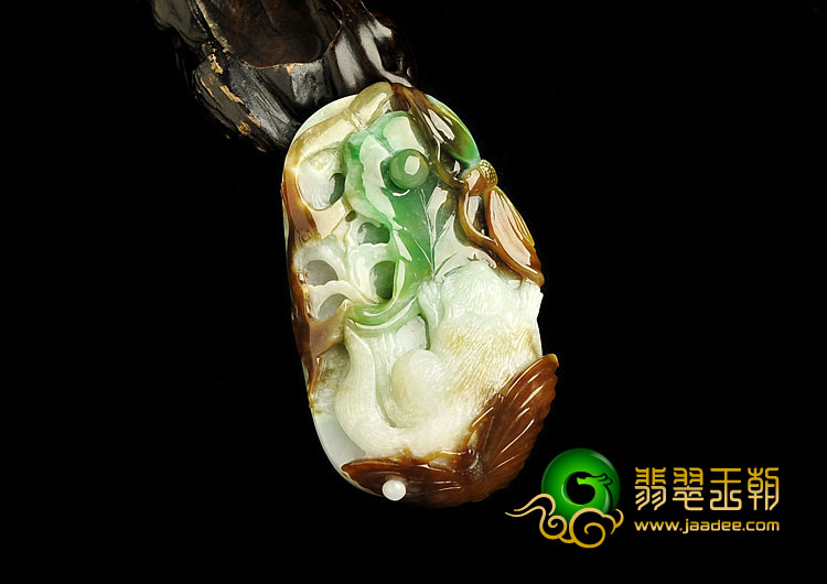 细糯种黄加绿缅甸翡翠A货猫蝶富贵挂件
