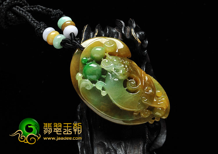 糯冰种黄加绿缅甸翡翠A货如意挂件