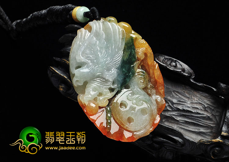 糯冰种三彩缅甸翡翠A货大展鸿图挂件
