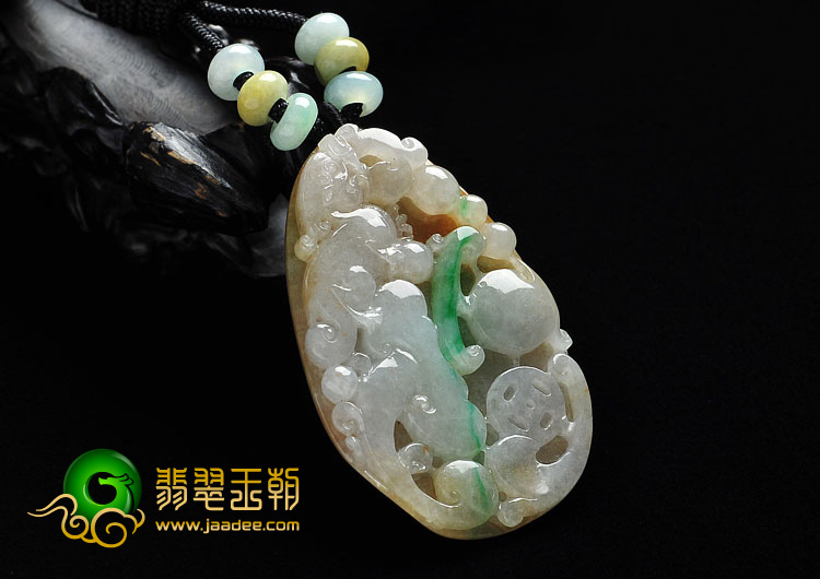 糯冰种黄加绿缅甸翡翠A货龙行如意挂件