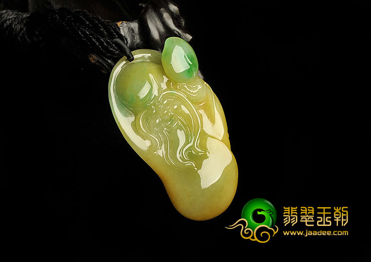 糯冰种黄加绿缅甸翡翠A货寿星挂件