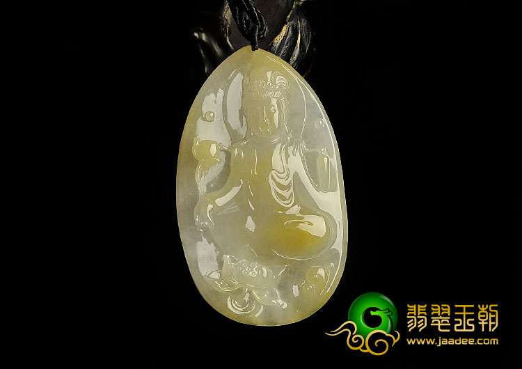 冰种黄翡缅甸翡翠A货莲花观音挂件