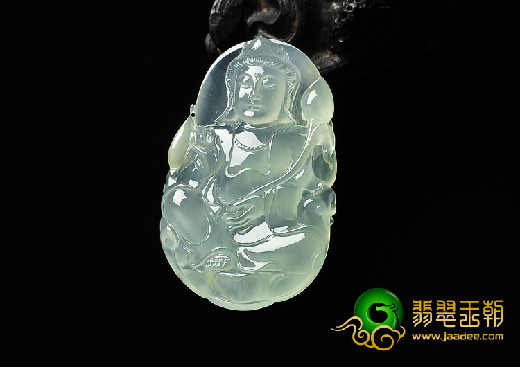 冰玻种晴水缅甸翡翠A货观音挂件