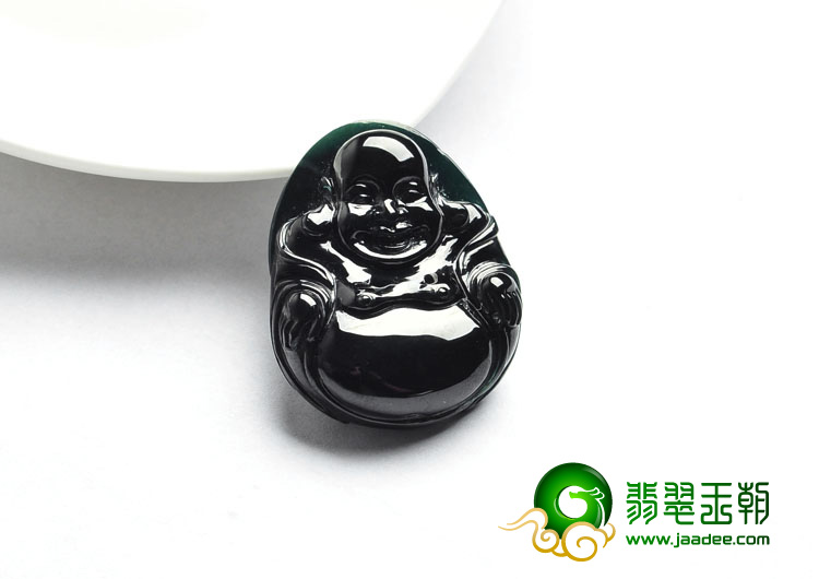 冰玻种墨翠缅甸翡翠A货玉佛挂件