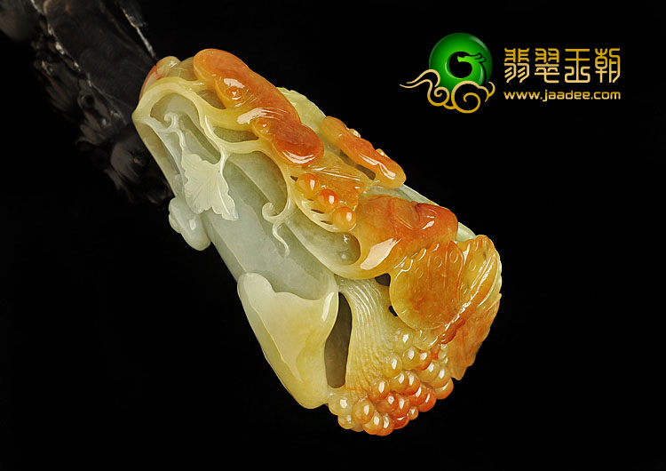 糯冰种红黄翡缅甸翡翠A货玉兰花手玩件
