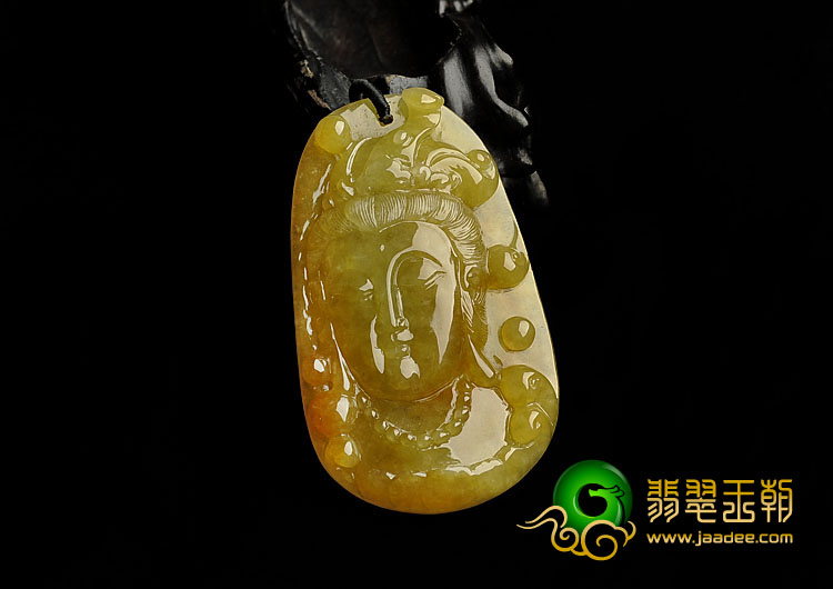 (超值推荐)冰种黄翡缅甸翡翠A货观音头挂件