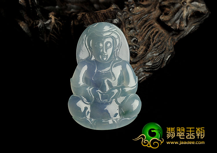 冰种紫罗兰略飘花缅甸翡翠A货观音挂件