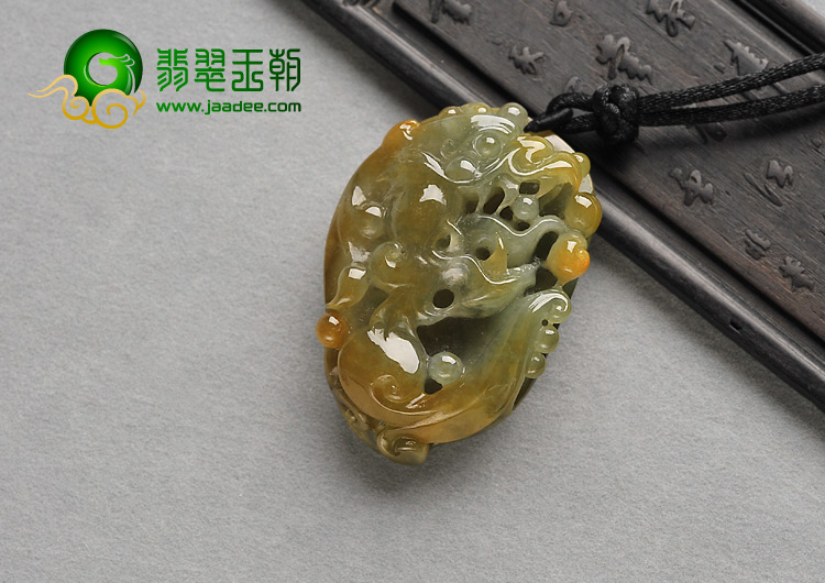 糯冰种褐黄翡缅甸翡翠A货龙头如意挂件