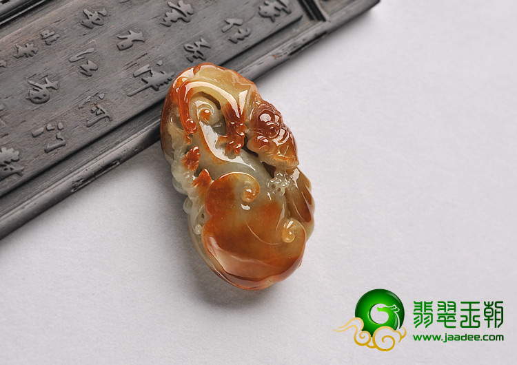 糯冰种红黄翡缅甸翡翠A货鸿福齐天挂件