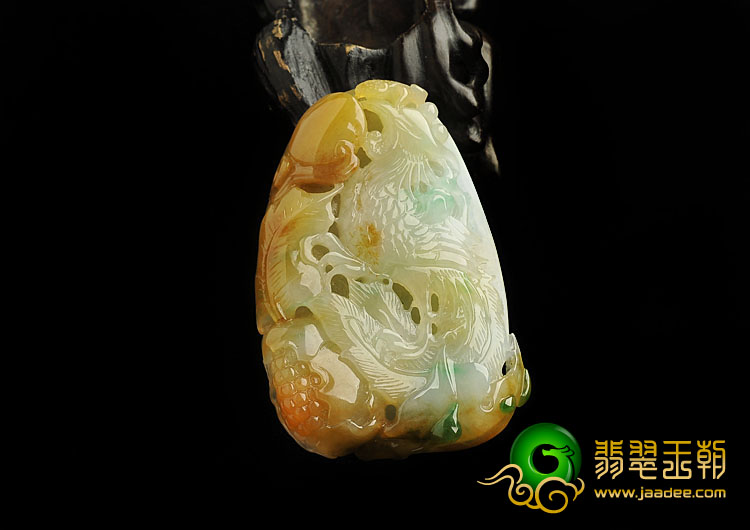 冰种三彩缅甸翡翠A货丹凤朝阳挂件