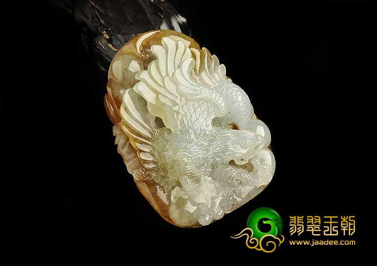冰种褐黄翡缅甸翡翠A货大展鸿图挂件