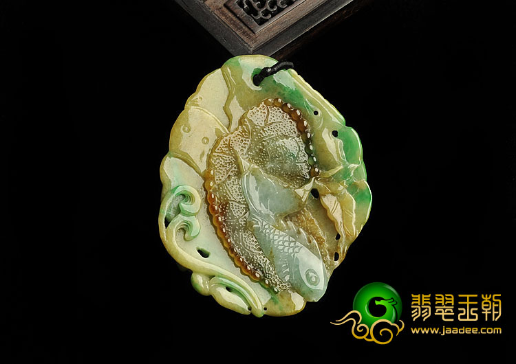 细糯种黄加绿缅甸翡翠A货年年有余挂件