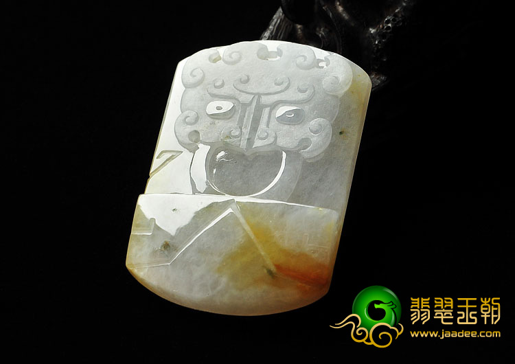 糯冰种淡春带黄翡缅甸翡翠A货兽头挂件