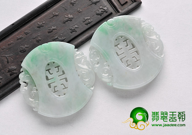 糯冰种飘翠缅甸翡翠A货仿古龙凤佩挂件（一对）