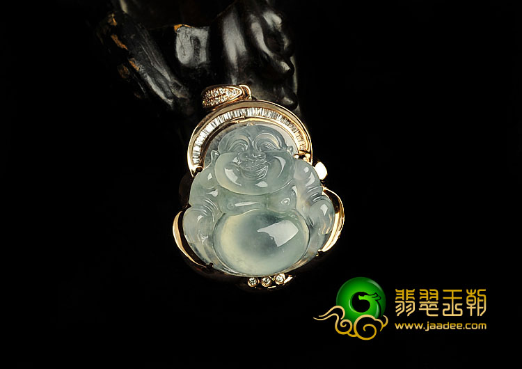 冰种晴水缅甸翡翠A货镶玫瑰金玉佛胸坠（真钻）