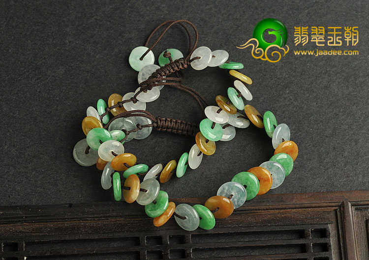 冰种三彩缅甸翡翠A货平安扣手链（单价）
