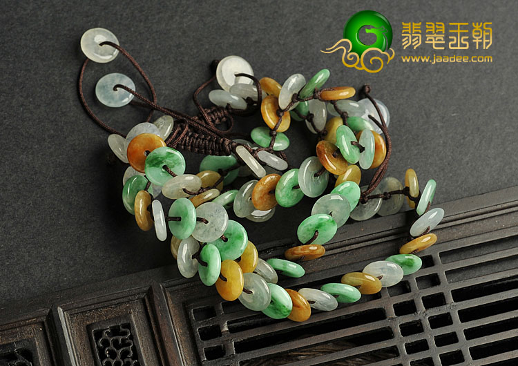 冰种三彩缅甸翡翠A货平安扣手链（单价）