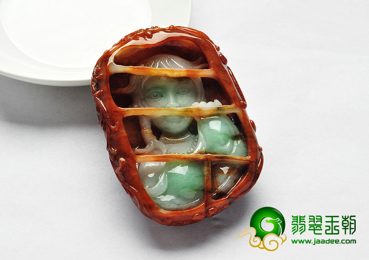 细糯种红翡淡春带彩缅甸翡翠A货青春与禁锢挂件