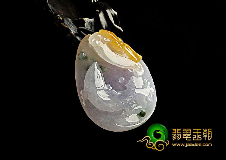 糯冰种紫罗兰黄翡飘花缅甸翡翠A货年年有余挂件