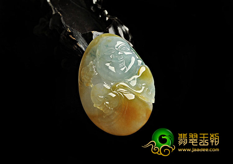 糯冰种黄翡飘花缅甸翡翠A货玉佛挂件
