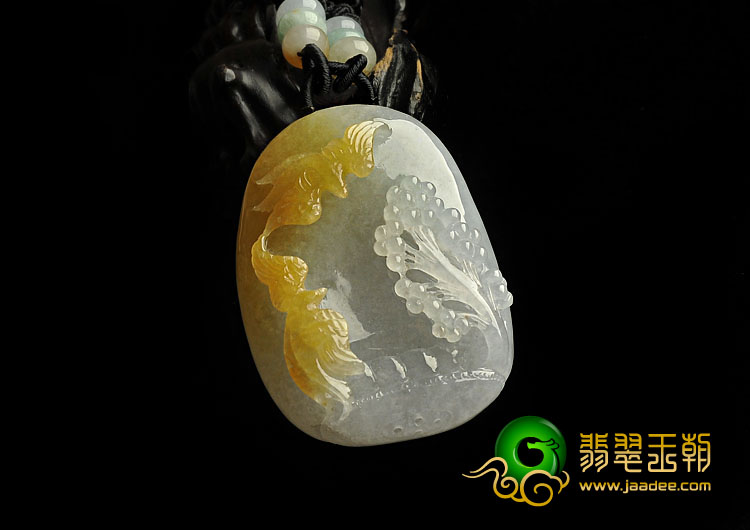 糯冰种黄翡缅甸翡翠A货喜上眉梢挂件