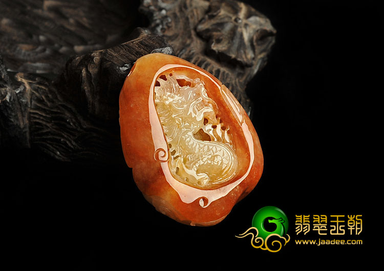 糯冰种红黄翡缅甸翡翠A货龙挂件