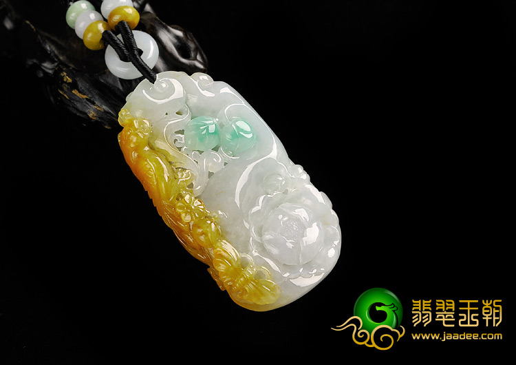 糯冰种黄翡飘翠缅甸翡翠A货鸟语花香挂件