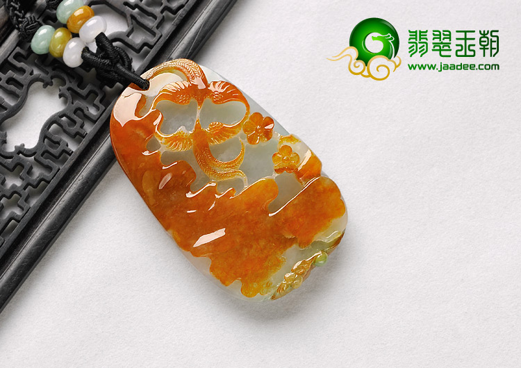 糯冰种红翡缅甸翡翠A货双喜临门挂件