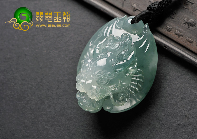 冰种晴水缅甸翡翠A货龙头挂件/手玩件