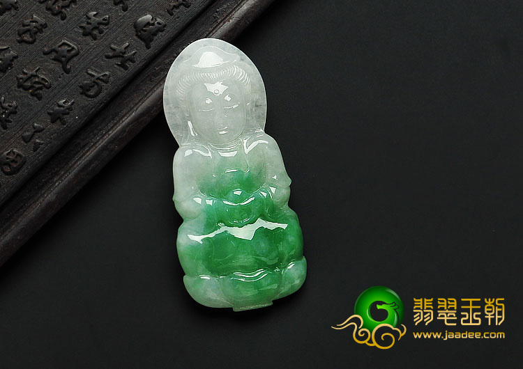 糯冰种飘翠缅甸翡翠A货观音挂件